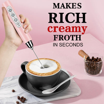 Milk Frother Handheld for Coffee, Electric Whisk 3 Speed Adjustable, Drink Mixer with Stainless 3 Whisks, Rechargeable Hand Frother Wand, Foam Maker for Latte Cappuccino Matcha Egg Silver