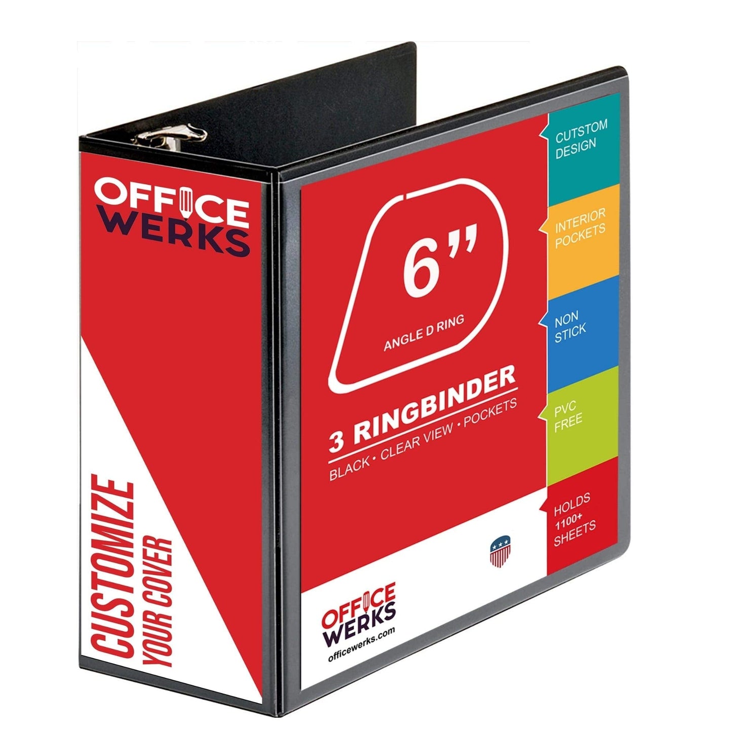 Performore - 2 Pack of 6 Inch 3 Ring Binder with Locking Angle D Rings, Professional Heavy Duty Large Storage Binder with Pockets, Fits 8.5 x 11 Inch Sheets, Non-Stick Clear View Cover, Customizable
