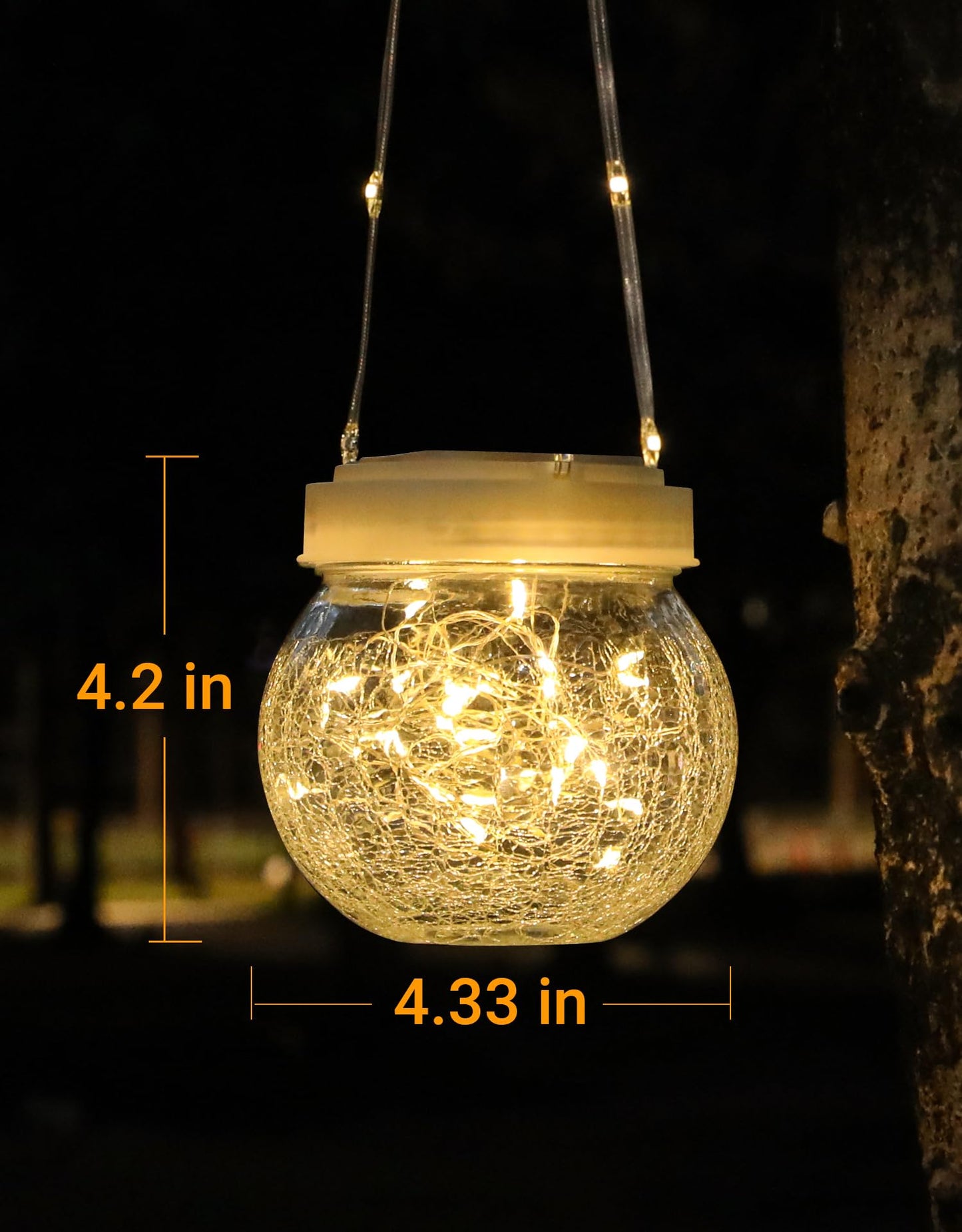 Solar Lantern Solar Lights Outdoor Waterproof 6-Pack, Solar Powered Hanging Lights Cracked Glass Hanging Globes for Christmas Decoration, Shepherd Hook, Garden Tree Ornaments, White Cap, Warm White