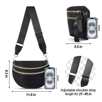 Checkered Crossbody Bag,Nylon Bum Bags for Women Crossbody,Spacious Sling Bag Purse Fanny Packs with Shoulder Strap