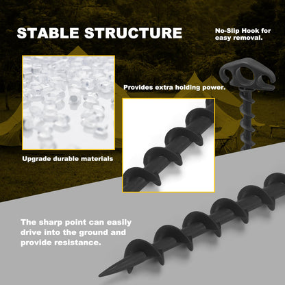 COBARYEN Tent Stakes Ground Anchors Screw in, 10 Pack Sand Stakes for Beach 9.4 Inch Heavy Duty Spiral Tent Pegs for Camping, Party, Hiking, Outdoor Decoration (10, Black)