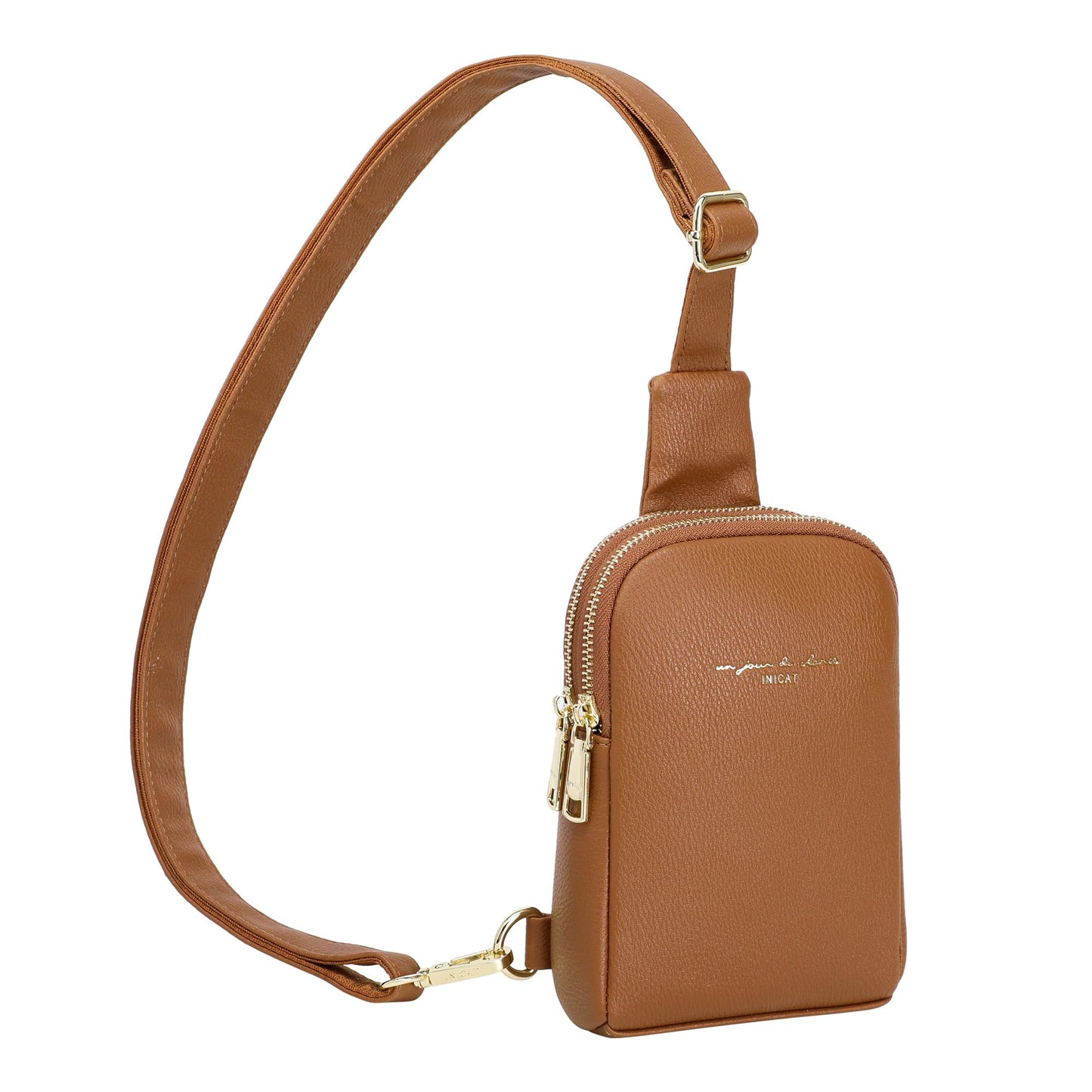 INICAT Women's Small Sling Bag, Lightweight Everyday Vegan Leather Crossbody Purse for Daily Essentials and Travel Light(Brown)