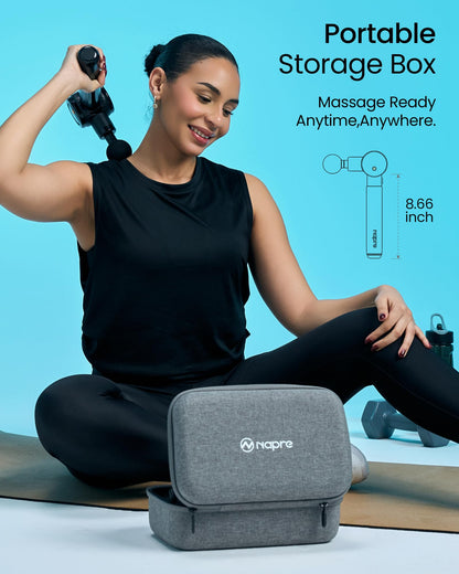 NAPRE Massage Gun with Extension Handle and 3 Adjustable Angles,Deep Tissue Back Massage for Neck/Shoulders/Waist/Body Pain Relief,Handheld Percussion Muscle Massager with Case,Blue