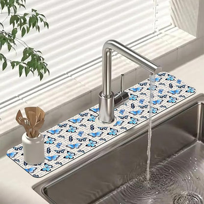 Sink Splash Guard Faucet Mat Watercolor Butterflies Absorbent Fast Drying Mat