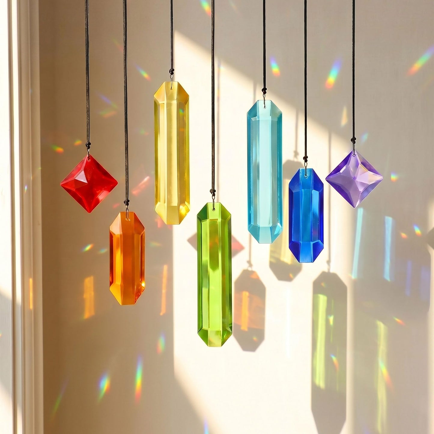 HDCRYSTALGIFTS 7Pieces Rainbow Prisms Crystals Suncatcher for Window Hanging Chakra Sun Catcher with Crystals Home Indoor Outdoor Garden Christmas Day Party Wedding Decoration Gift