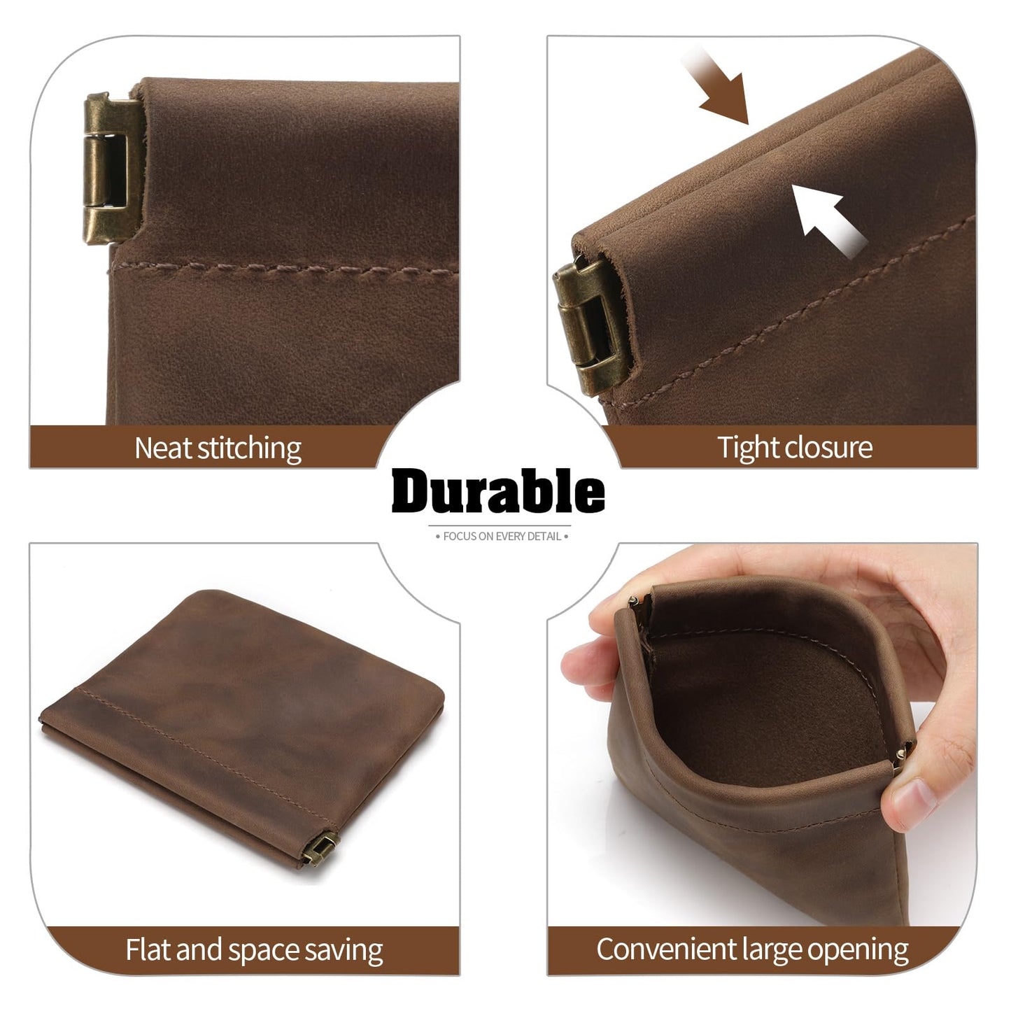 Jack&Chris Mini Coin Purse, Genuine Leather Small Coin Wallet, Leather Squeeze Coin Purse Pouch Change Holder For Men & Women, JC309