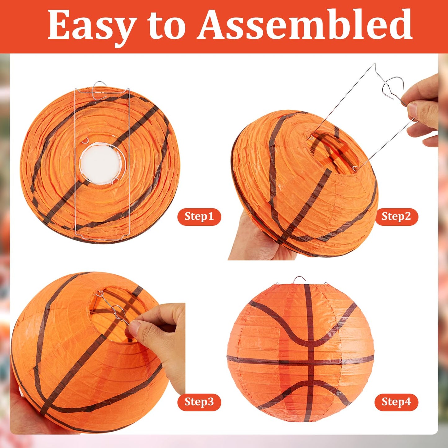 Easy Joy 8 Inch Basketball Party Decorations Basketball Lanterns Basketball Paper Lanterns Basketball Hanging Lanterns Creative Football Party Decorations