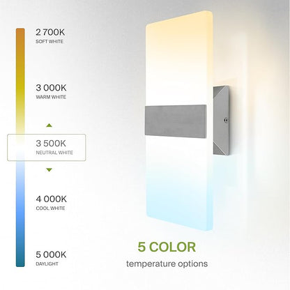 ASD 14 Inch LED Indoor Wall Sconce - Modern Interior 24W 120V 2700K-5000K Adjustable Dimmable Wall Mounted Light Fixtures, Acrylic Glass Wall Lights for Stairway, Hallway - ETL, Brushed Nickel 2 Pack