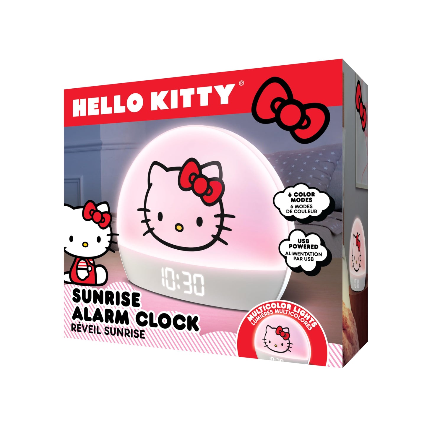 Hello Kitty Sunrise Alarm Clock - Multicolor Lights, USB Charging, LED Display, and Snooze Function