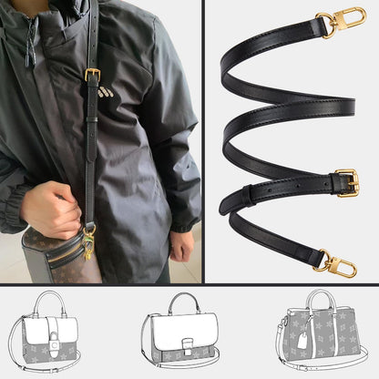 LWMYFZX Genuine Vachetta Leather Crossbody Strap | Adjustable Replacement Shoulder Strap for Handbags, Purses & Clutches (Black)