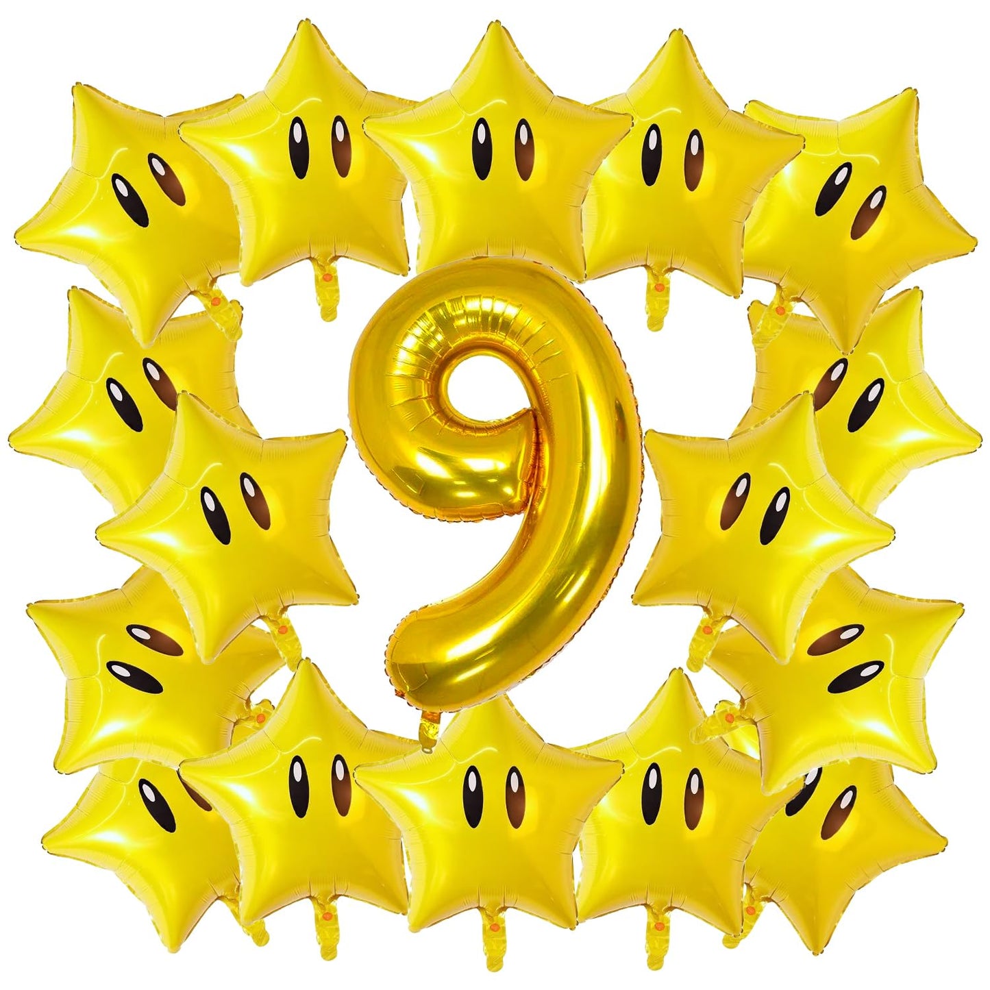 16PCS Foil Star Balloons, 40Inch Number 9 and Star Foil Balloons For Game Theme 9th Birthday Party Decorations Children Party Supply Party Decor （9th）