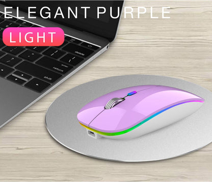 TENMOS Wireless Bluetooth Mouse, LED Slim (Bluetooth 5.1/5.0 + USB) 2.4GHz Rechargeable Silent Bluetooth Wireless Mouse with Type C Adapter for Laptop/MacBook/iPad OS 13 and Above (Matte Black)