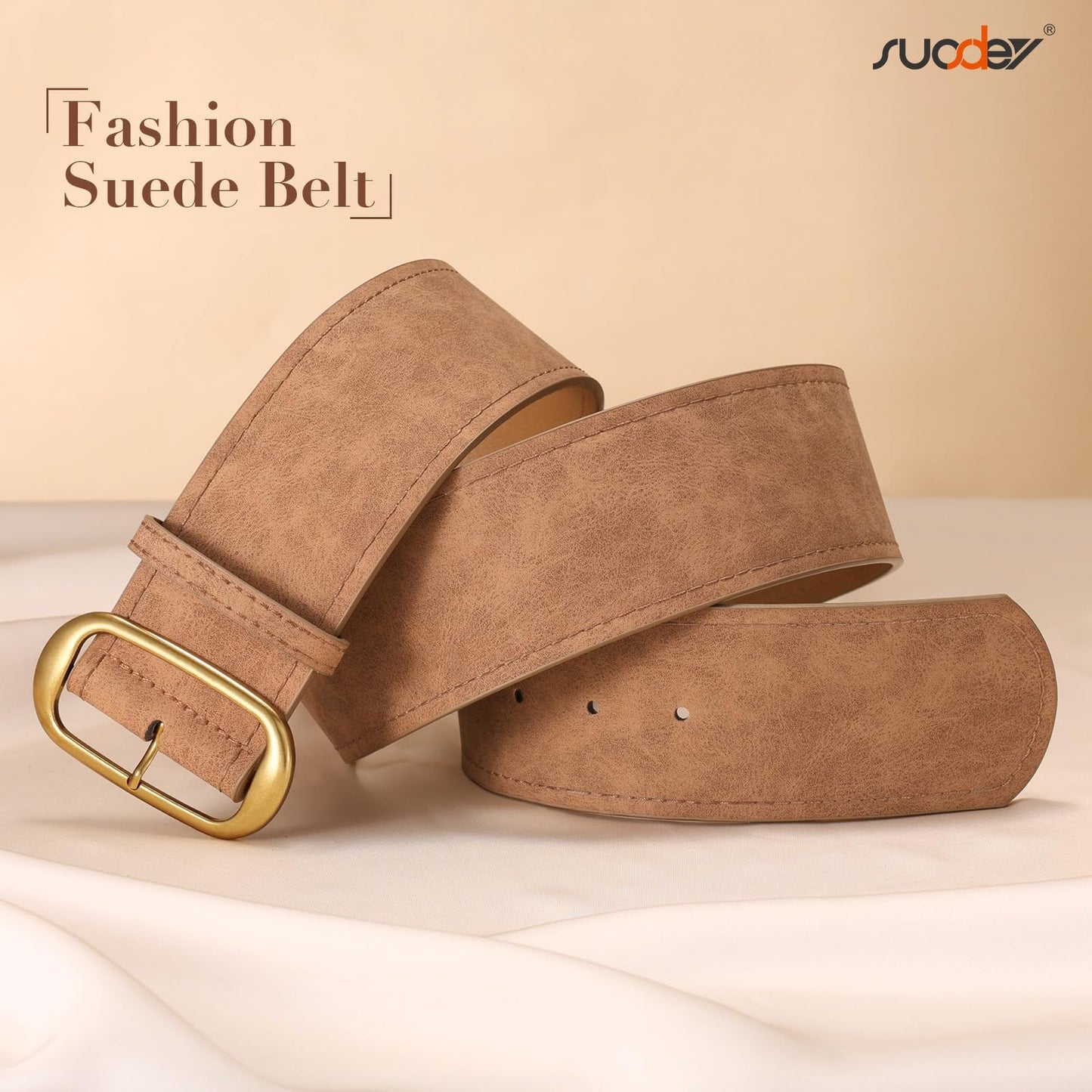 SUOSDEY Women Wide Waist Belt for Dresses Suede Chunky Belt with Gold Buckle Fashion Thick Waist Belt for Women Dresses