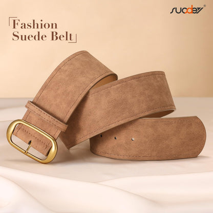 SUOSDEY Women Wide Waist Belt for Dresses Suede Chunky Belt with Gold Buckle Fashion Thick Waist Belt for Women Dresses