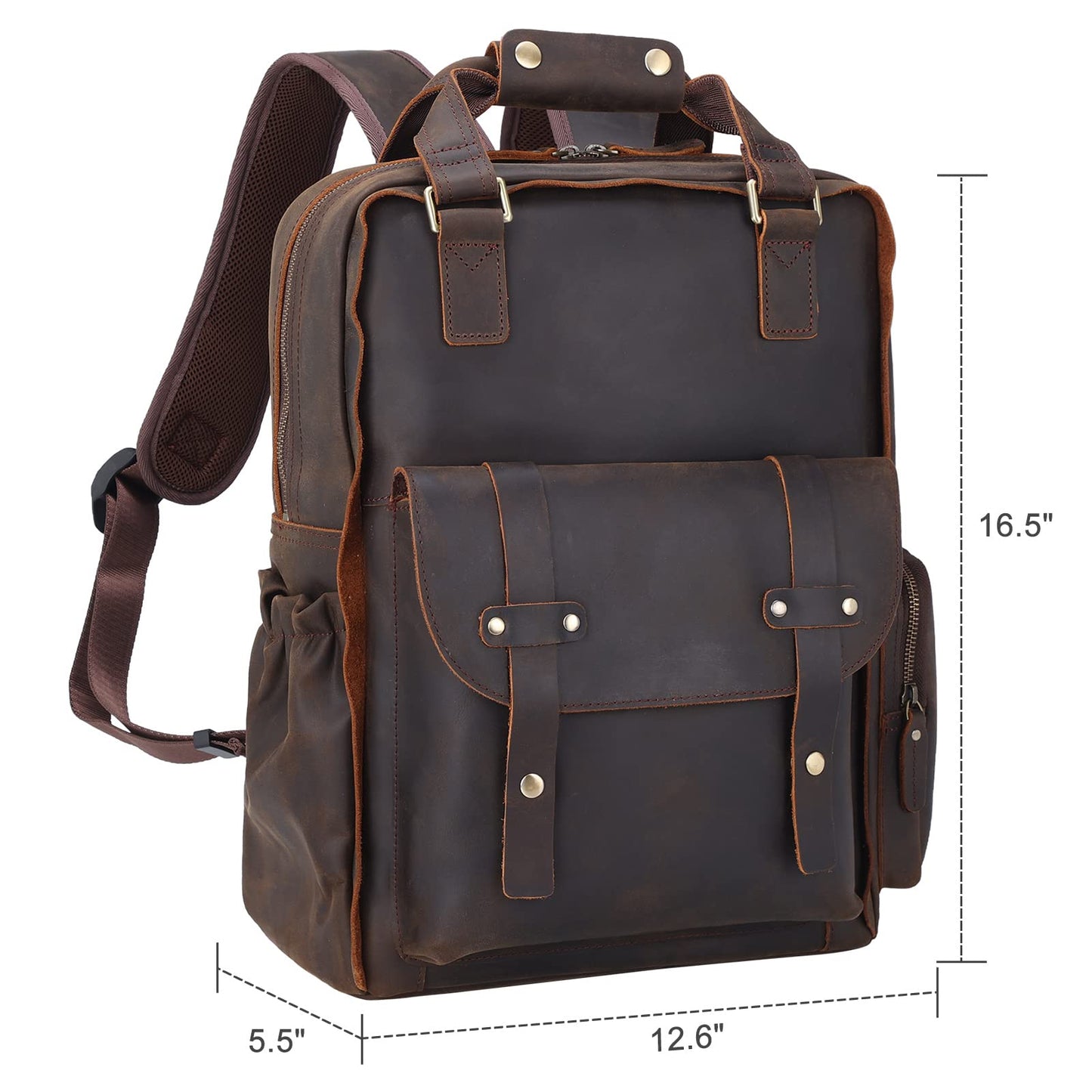 TIDING Genuine Leather 15.6 inch Laptop Backpack for Men College Casual Rucksack Backpack Business Travel Daypack