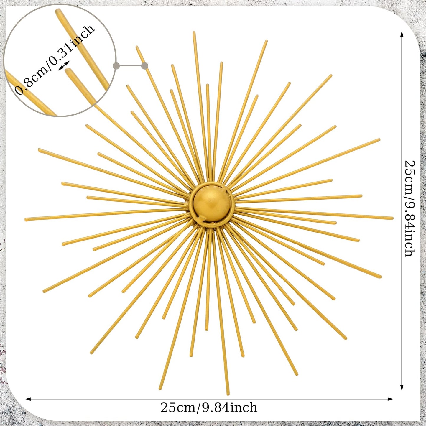 Barydat 6 Pcs Gold Sunburst Wall Decor Metal Bling Starbursts Wall Art Mid Century Modern Round Decoration Radial Boho Home Artwork for Living Room Hanging Accents Bedroom Entryway Dorm