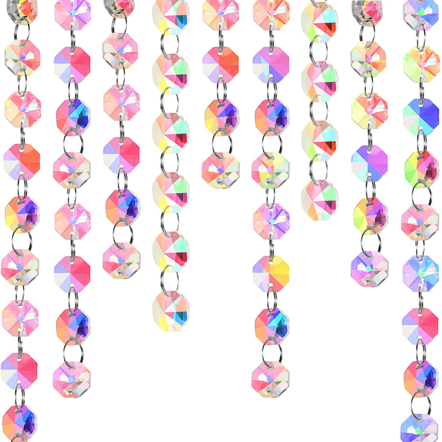 Blushtier Crystal Garlands Acrylic Octagon Bead Strands 14mm Iridescent Clear Diamond Hanging Chandelier Chain Ornament String for Wedding Manzanita Centerpiece Holiday Party(99 ft)