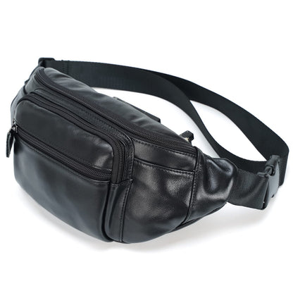 Polare Napa Leather Fanny Pack Waist Bag For Outdoor Travel Camping Cycling Running Black-Small