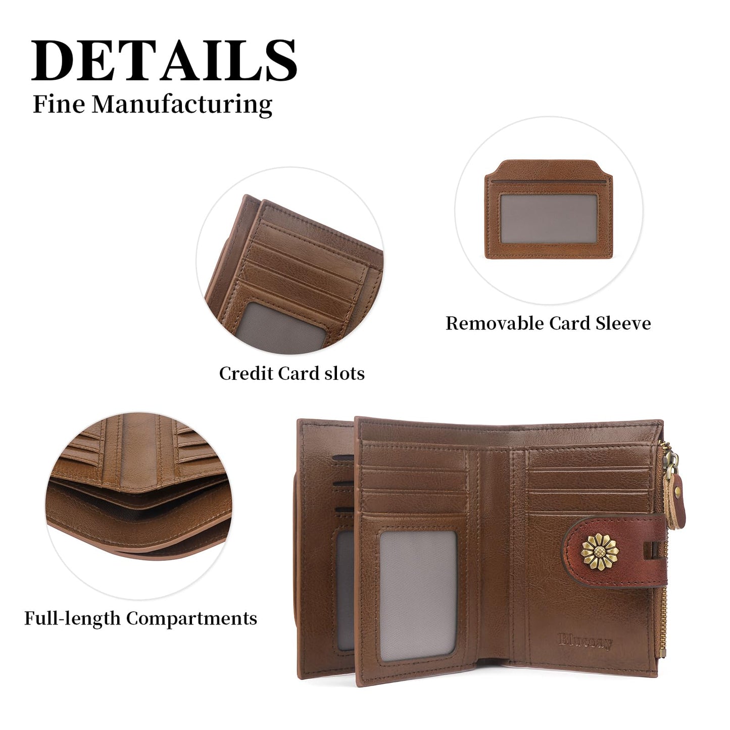 Blucoay Wallet Women,Rfid Blocking Leather Bifold Womens Wallet Compact Card Holder Small Wallet for Women with Removable ID Window Darkhkaki