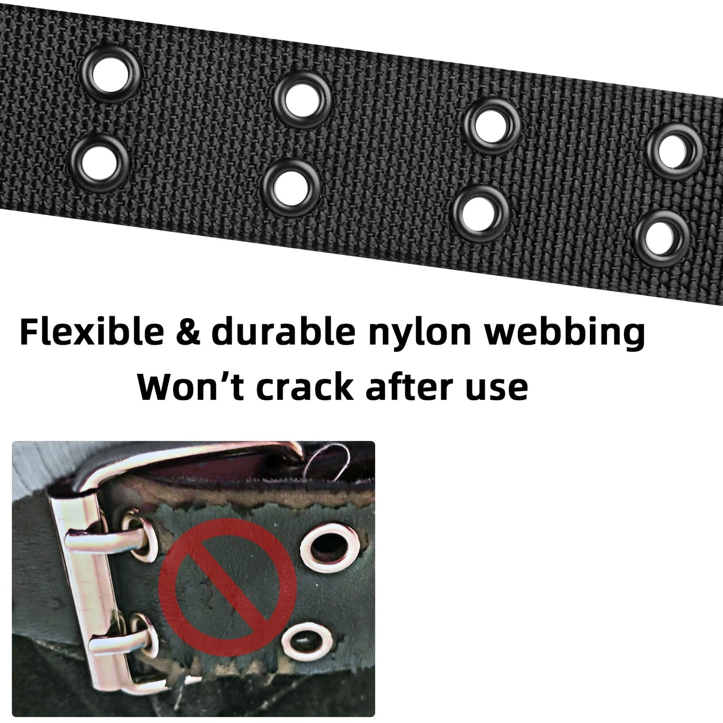Drizzte 55'' Big and Tall Size Double Prong Belt Black Grommet Nylon Belts for Men Unisex