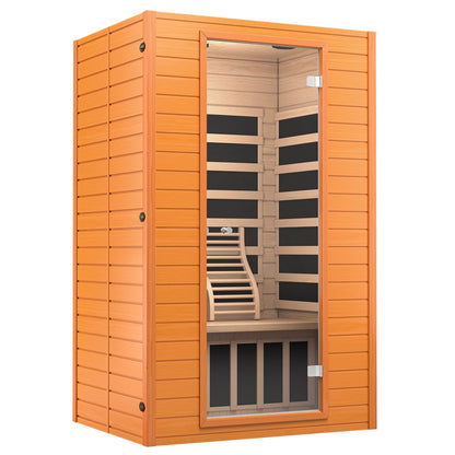 springspa Far Infrared Sauna for Home, Home Indoor Infrared Sauna for 2-Person, Canadian Hemlock Wood Sauna Room with Low Emf Red Light Therapy, 9 Chromotherapy Lights, Bluetooth Speakers
