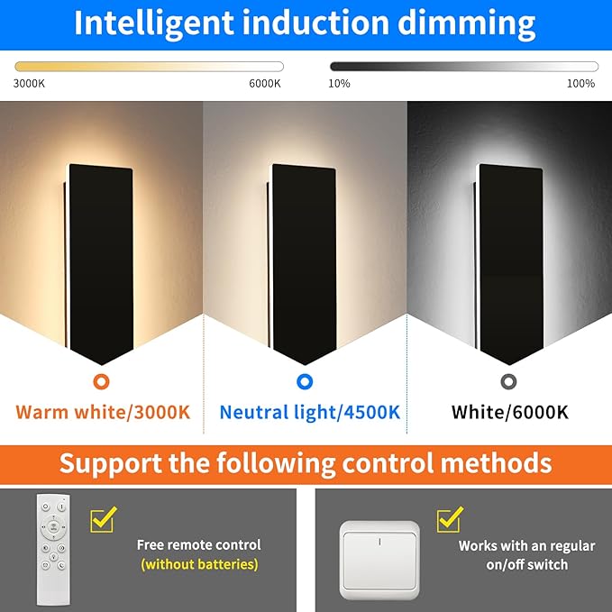 Mikeru Upgraded 2 Pack 57" Long & 4.3" Wide LED Wall Sconce, 10%-100% Dimming + 3000K-6000K Adjustable, IP65 Waterproof Outdoor Light Fixtures Cover US Junction Box for Porch, Garage, Basement