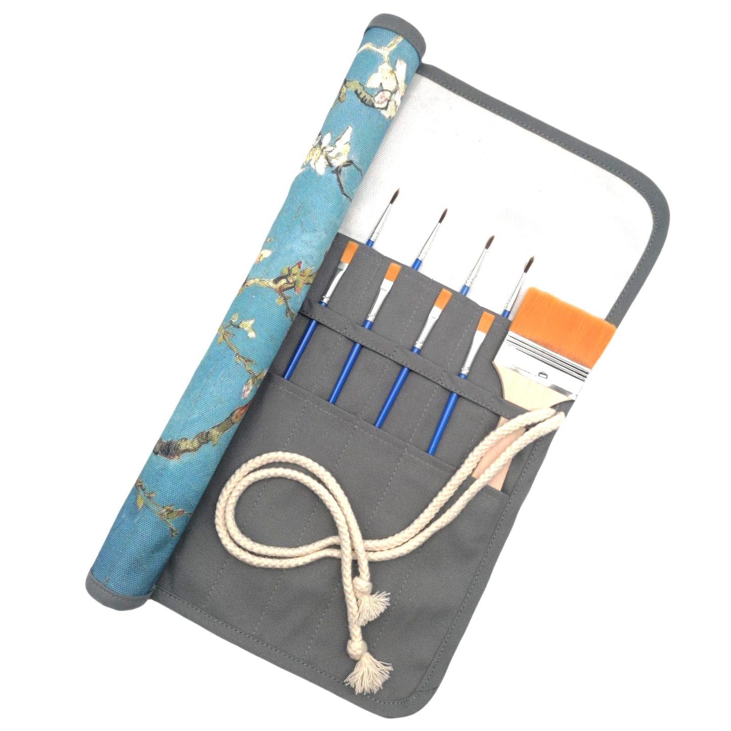 Funny live Paint Brush Holder Art Supplies, Artist Paint Brush & Storage Organizer Roll-Up Case Bag, Protect Acrylic Oil Watercolor Paintbrushes (Almond Blossom 20 Slot Pockets)