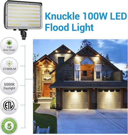 100W Outdoor LED Flood Light,AC100-277V 14000Lumens 5000K IP65 Waterproof Knuckle Mount Floodlight for Yard Garden,ETL Listed