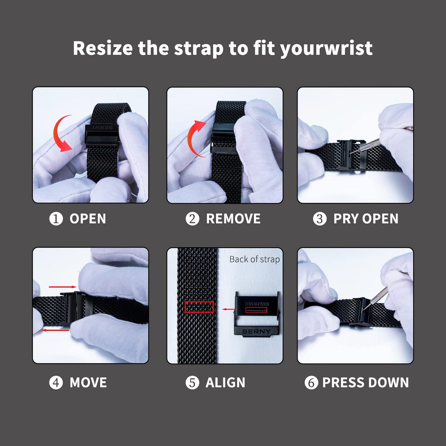 BERNY Stainless Steel Mesh Watch Band for Mens Women Quick Release Adjustable Watch Straps Thick Heavy Duty Metal Bracelet with Safty Clasp Black 24mm