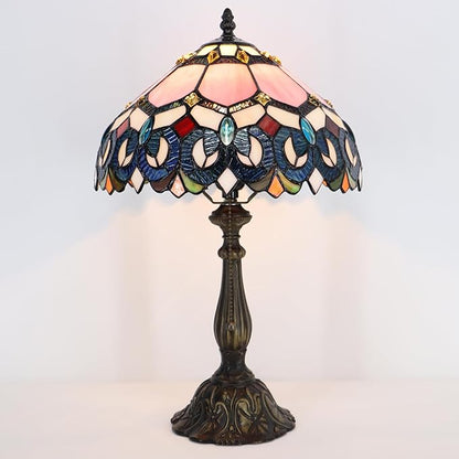 Tiffany Lamp Pink Stained Glass Table Lamp Bedside Reading Light W12H19 Inches (Pink Baroque Style)