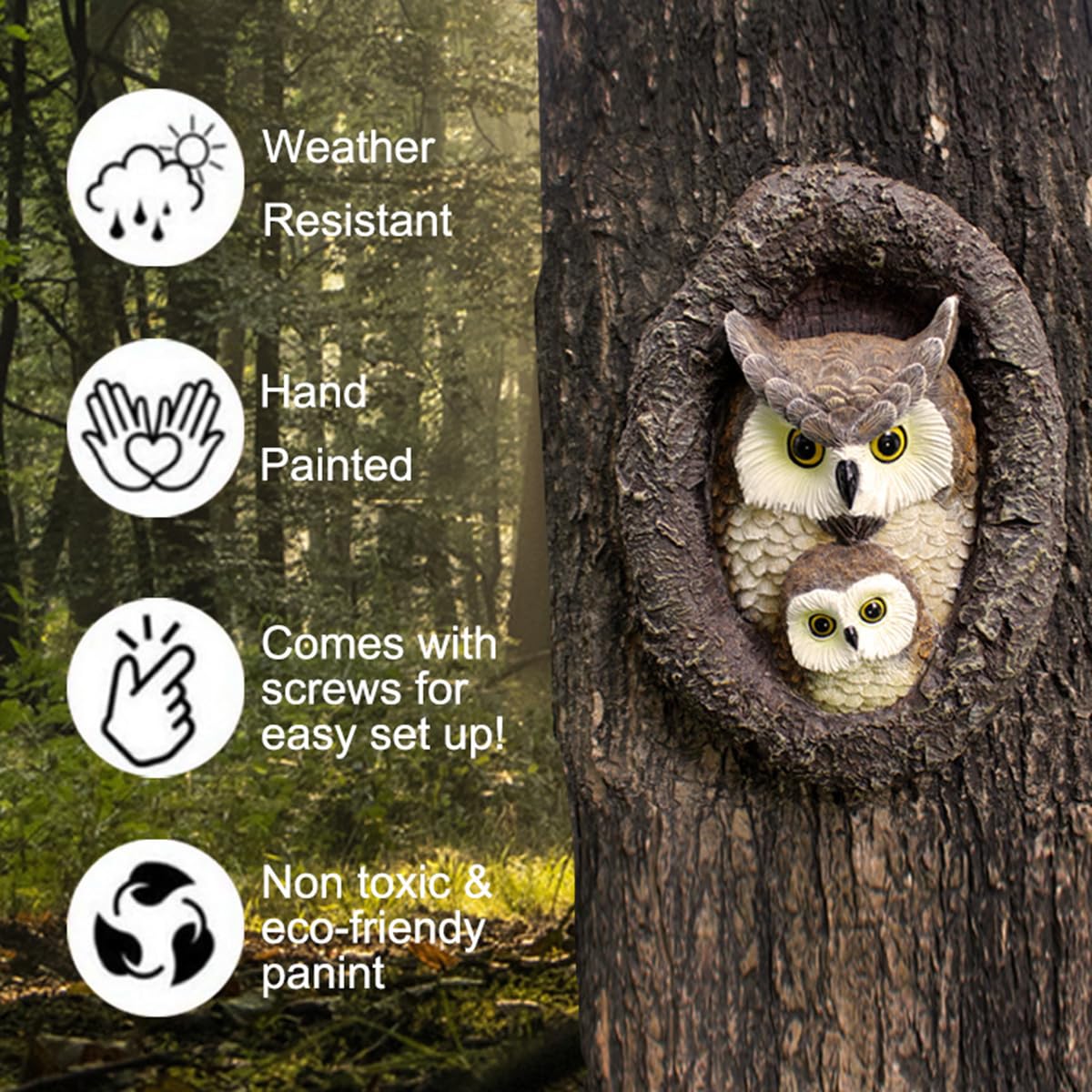 JARPSIRY Owl Tree Hugger Whimsical Tree Sculpture Garden Statues Outdoor Tree Face Decor Garden Peeker Yard Art Decorations (Mom and Baby Owl)