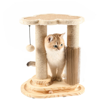Made4Pets Cat Scratching Post, Cat Self Groomer for Indoor Cats, Cloud Soft Perch for Rest, 17.5" Tall Natural Sisal Scratcher Cat Grooming Interactive Ball Track Toys for Small Cats Kittens