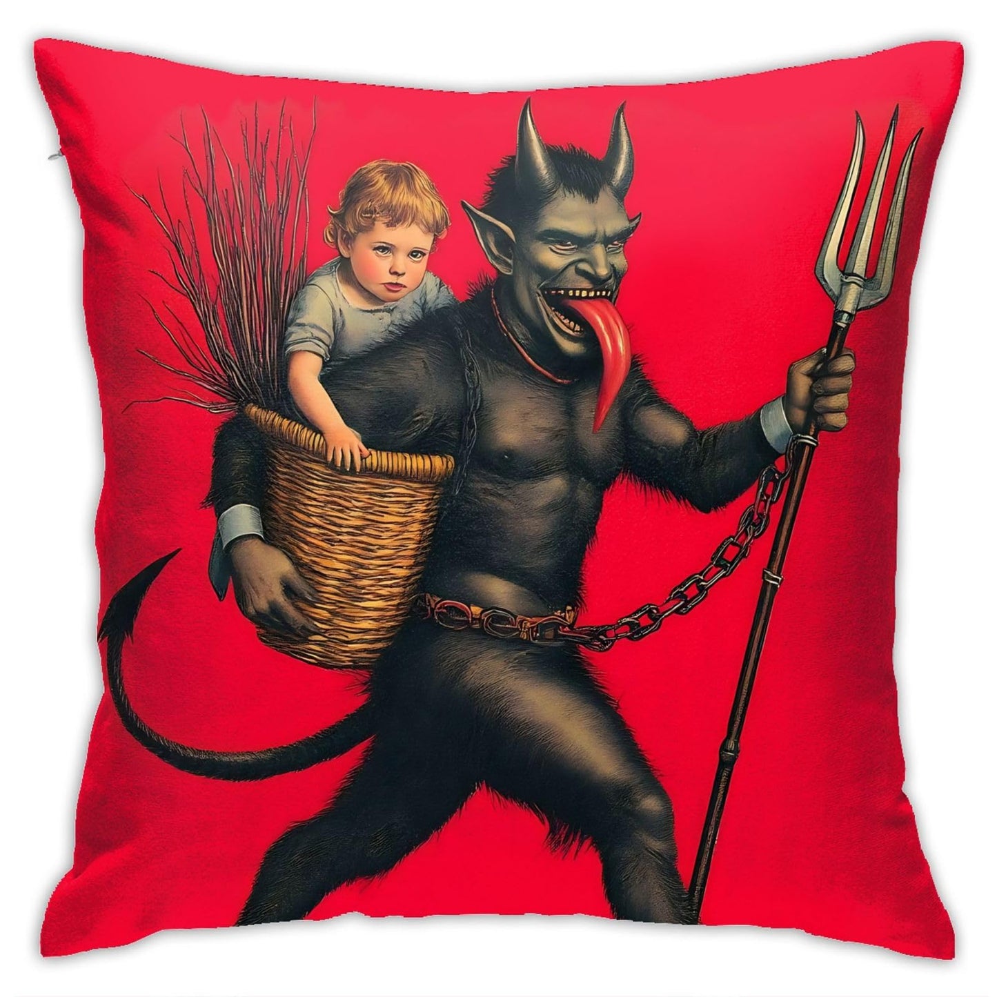 Yaateeh Krampus Christmas Folklore Red Throw Pillow Covers Decorative 18x18 Inch Pillowcase Square Cushion Cases for Home Sofa Bedroom Livingroom