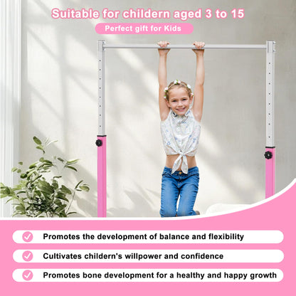 Jivifao Gymnastics Bar with Self-Inflating Mat, 3' to 5' Adjustable Height, Gymnastic Kip Bar Horizontal Bar for Kids Ages 3-15, Anti-Slip and Easy to Assemble, Home Gym Equipment Indoor