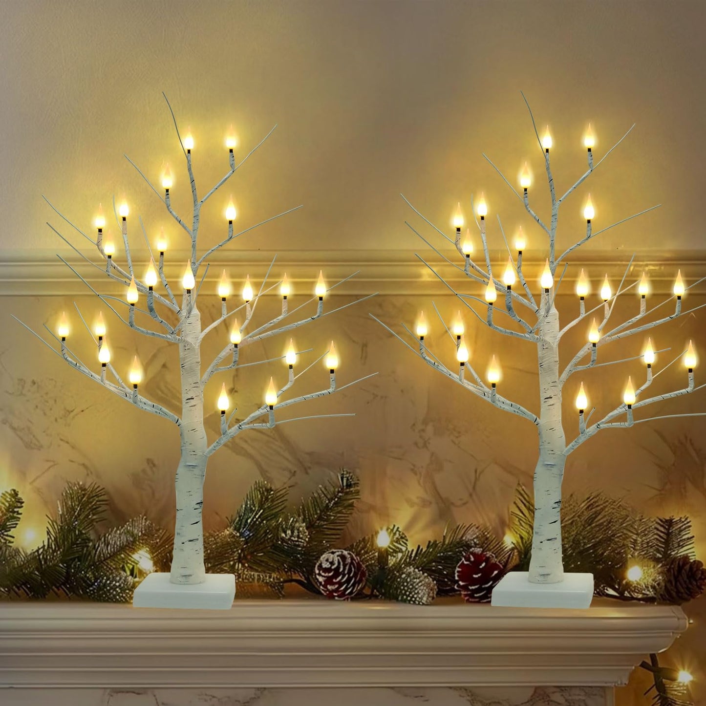 Evicyego 2Ft Candle Light Trees for Decoration Indoor, Twinkle Tree with 24LED Flameless Candles Lights, USB/Battery Operated Birch Tree Candles for Home Tabletop Mantel Christmas Birthday Party Decor
