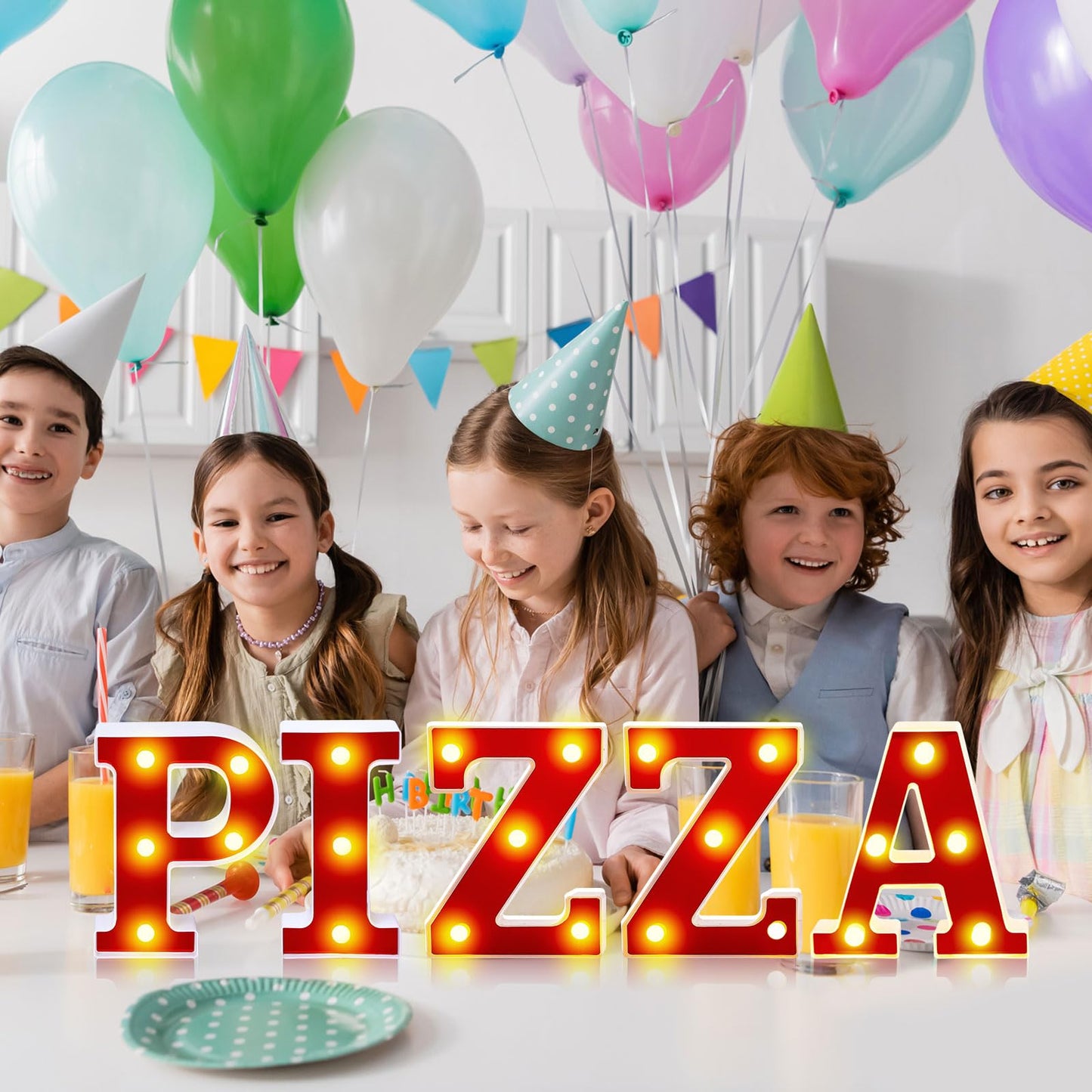 Aurelema Pizza 6.3" Light up Letters Sign Party Decorations Battery Powered Marquee Lighted Sign LED Alphabet Letter Lights for Christmas Night Party Birthday Home Tabletop Decor Supplies Xmas Gift