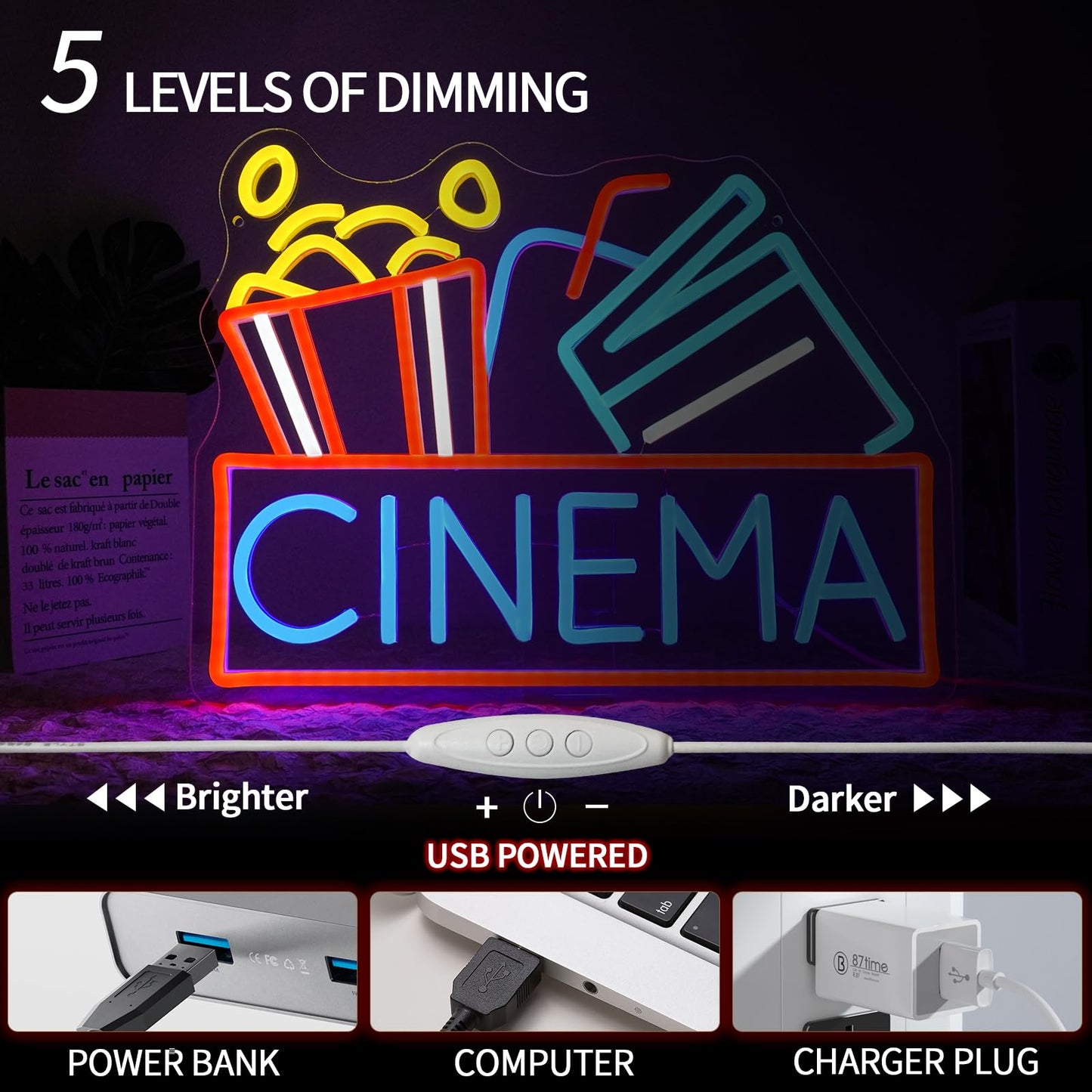 Runalosa Cinema Neon Sign Dimmable Movie Neon Light Sign for Wall Decor Film Theater Led Signs for Home Bar Movie Night Party Man Cave Film Room Gift 15.7" x 12.2"