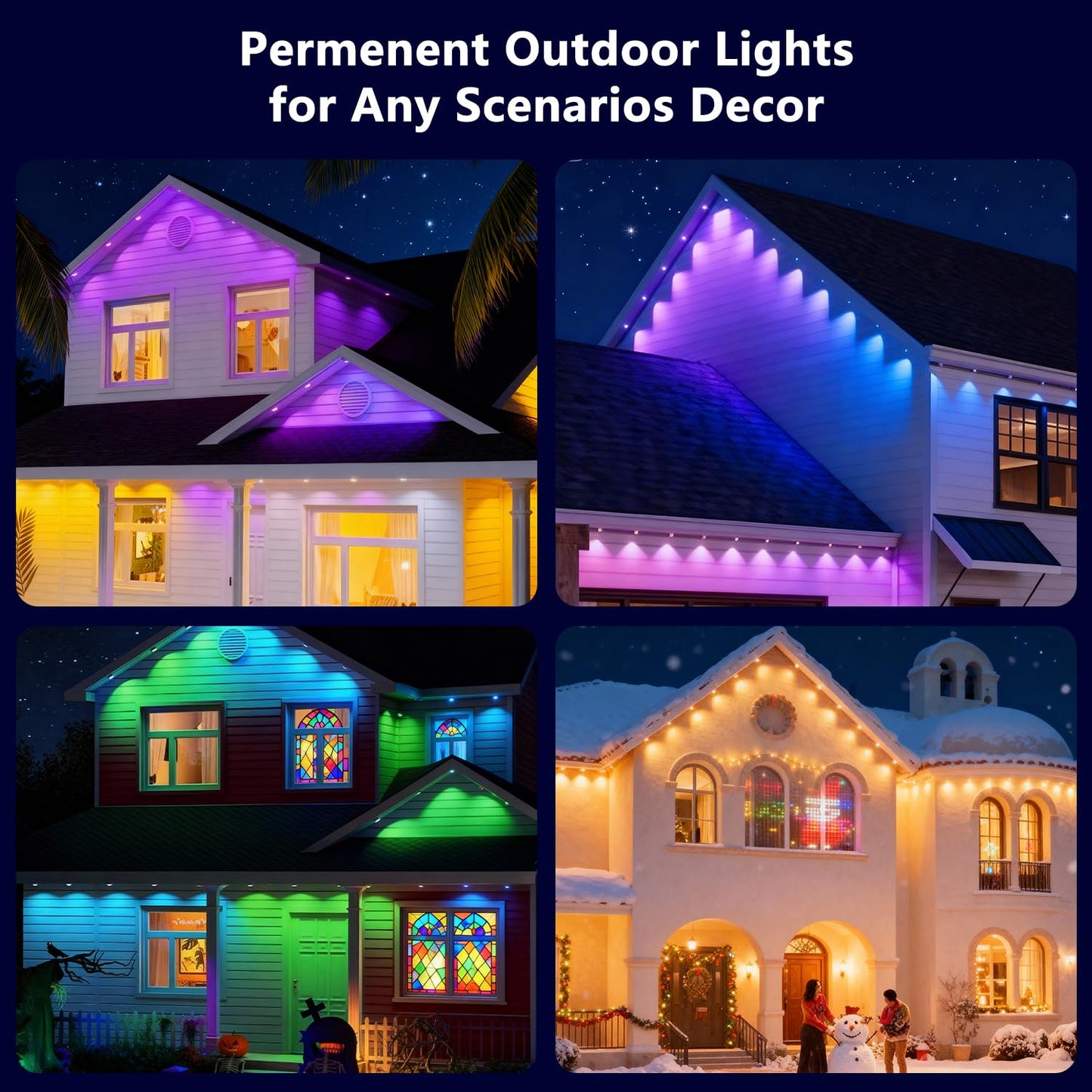 YOUBST Permanent Outdoor Lights for House: 100FT 60LED Smart RGB Eave Light for Christmas Decor, Warm/Cool Lighting for Daily Decorations,IP67 Waterproof,Compatible with Alexa Google Assistant