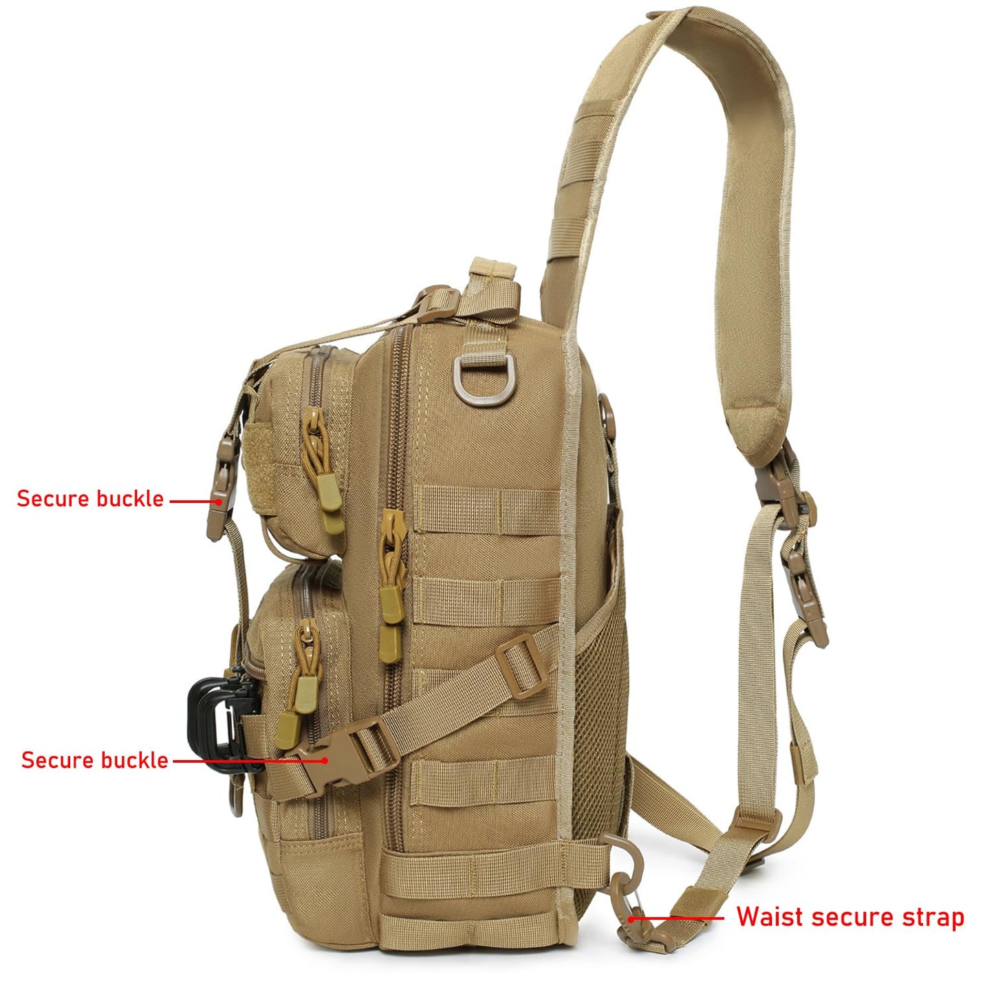 Lemubeane Tactical Sling Bag Backpack Military Rover Shoulder Sling Pack EDC Molle Assault Range Bag Crossbody Chest Pack (Coyote)