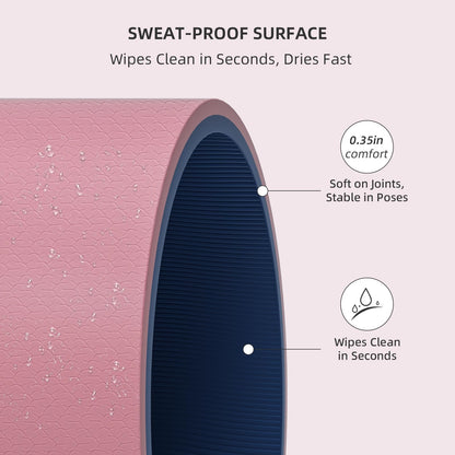 ILILI Yoga Mat Thick Soft Exercise Mat for Home Gym, Anti-Tear Cushioned Mat for Men Women, 76"x32.7"x0.35" for Stretching, Pilates(Pink + Dark Blue)