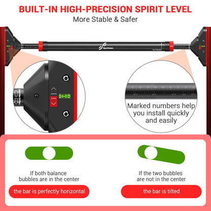 Pull Up Bar for Doorway: Sportneer Strength Training Pull-up Bars without Screw - Adjustable Width Locking Mechanism Chin Up Bar, Thickened Steel Max Limit 440 lbs Upper Body Fitness Pullup Bars for Home (Black-Red)