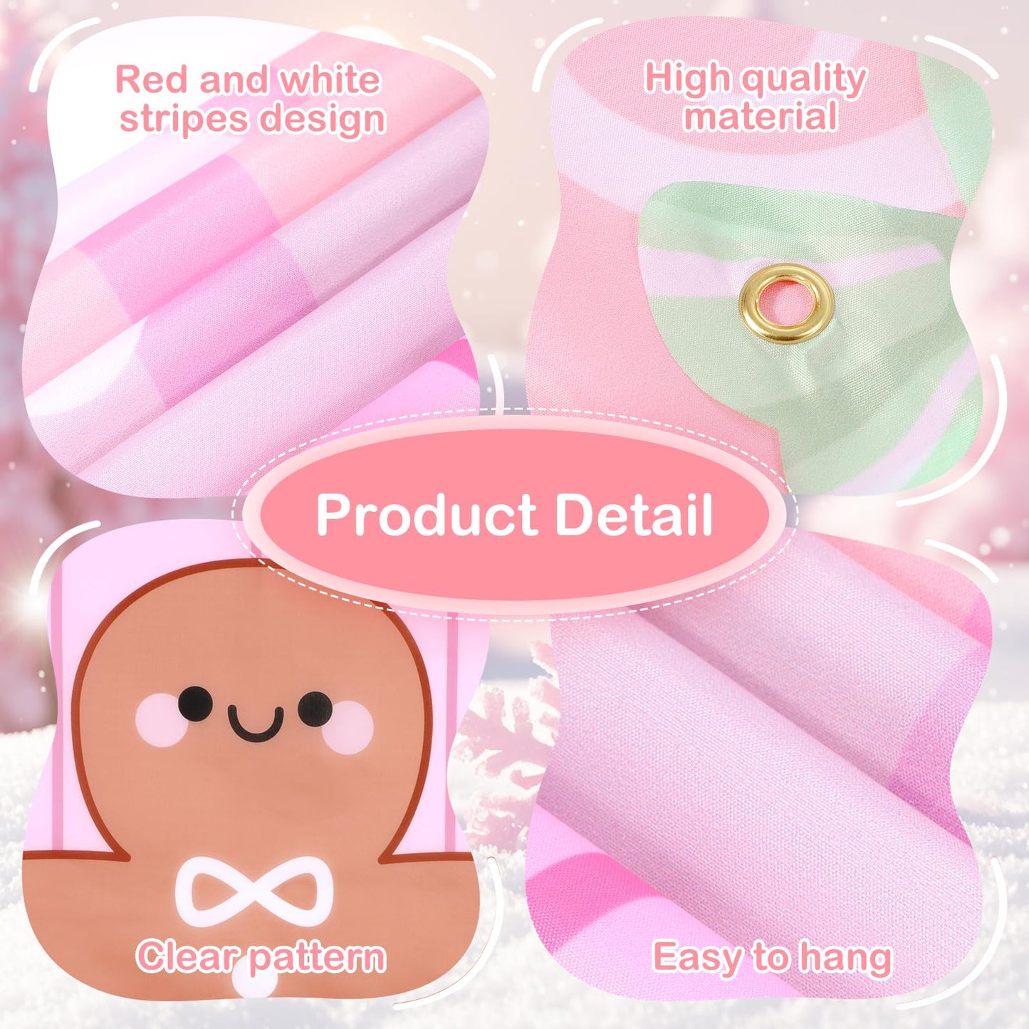 Hahafelt 4 Pcs Pastel Candy Christmas Gingerbread Door Covers Decoration Xmas Pink Gingerbread House Candy Door Backdrop Christmas Photo Booth Props Porch Sign for Holiday Classroom Home Party Decor