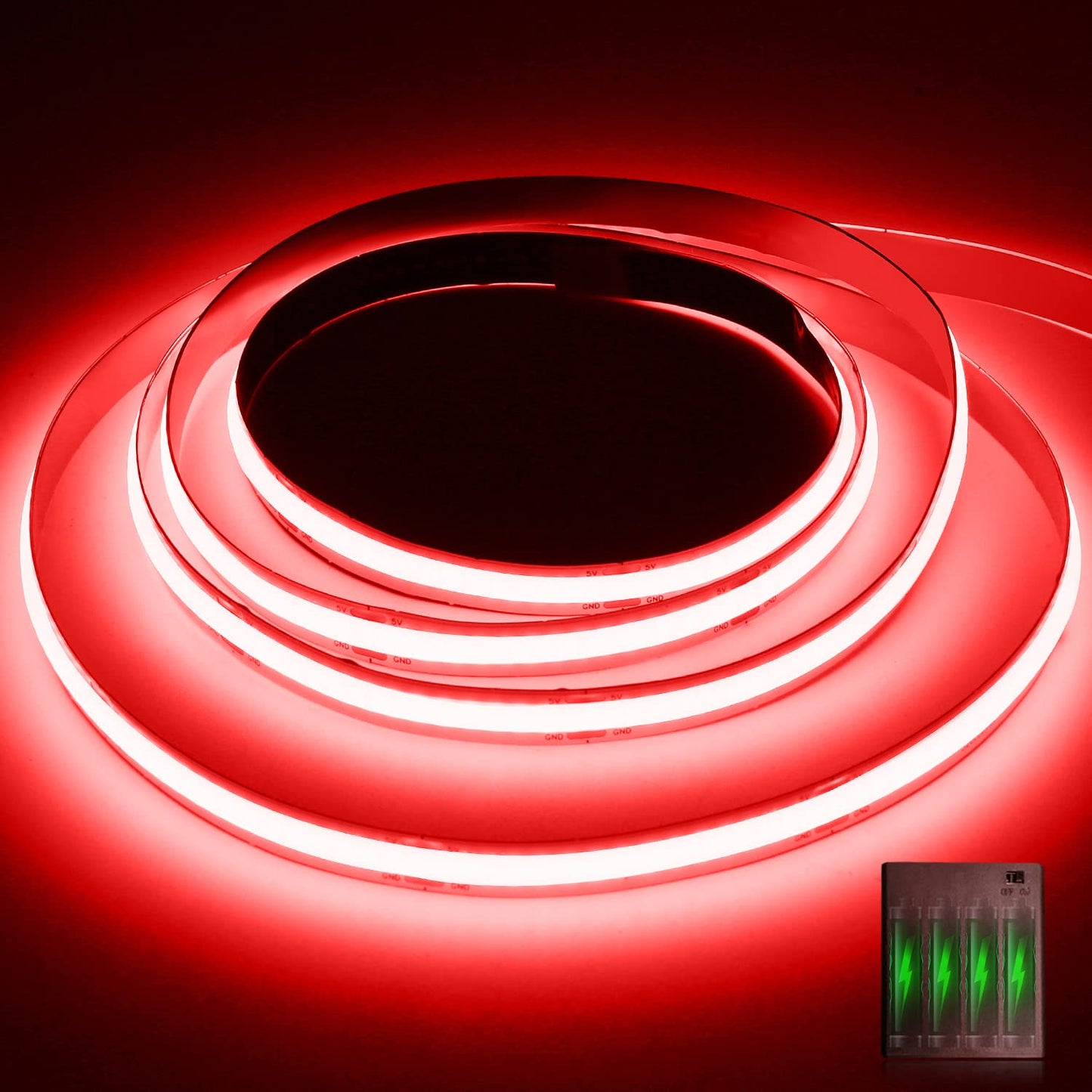 Smacen Battery Powered COB Led Strip Lights, 4.92Ft Battery Operated Red LED Strip Lights, High Brightness Flexible LED Tape Lights for Room, Cabinet, Bedroom, Kitchen, Party, Home DIY Decoration