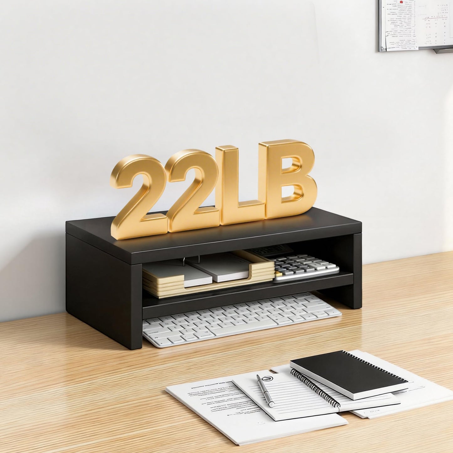 vie poetique Wooden Monitor Stand Riser, 2-Tier Desk Shelf with Storage Organizer, Ergonomic Computer Stand, Storage Organizer for Laptop, Computer, Black, 15.7 Inch