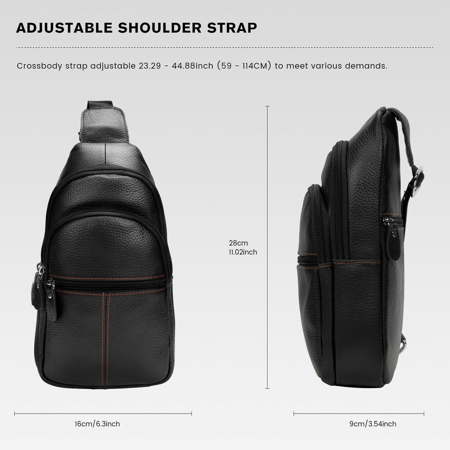 molshine Genuine Leather Sling Crossbody Bag,Fashion Chest,Casual Shoulder Bag for Men Women Work Travel Cycling HB024 (Black)