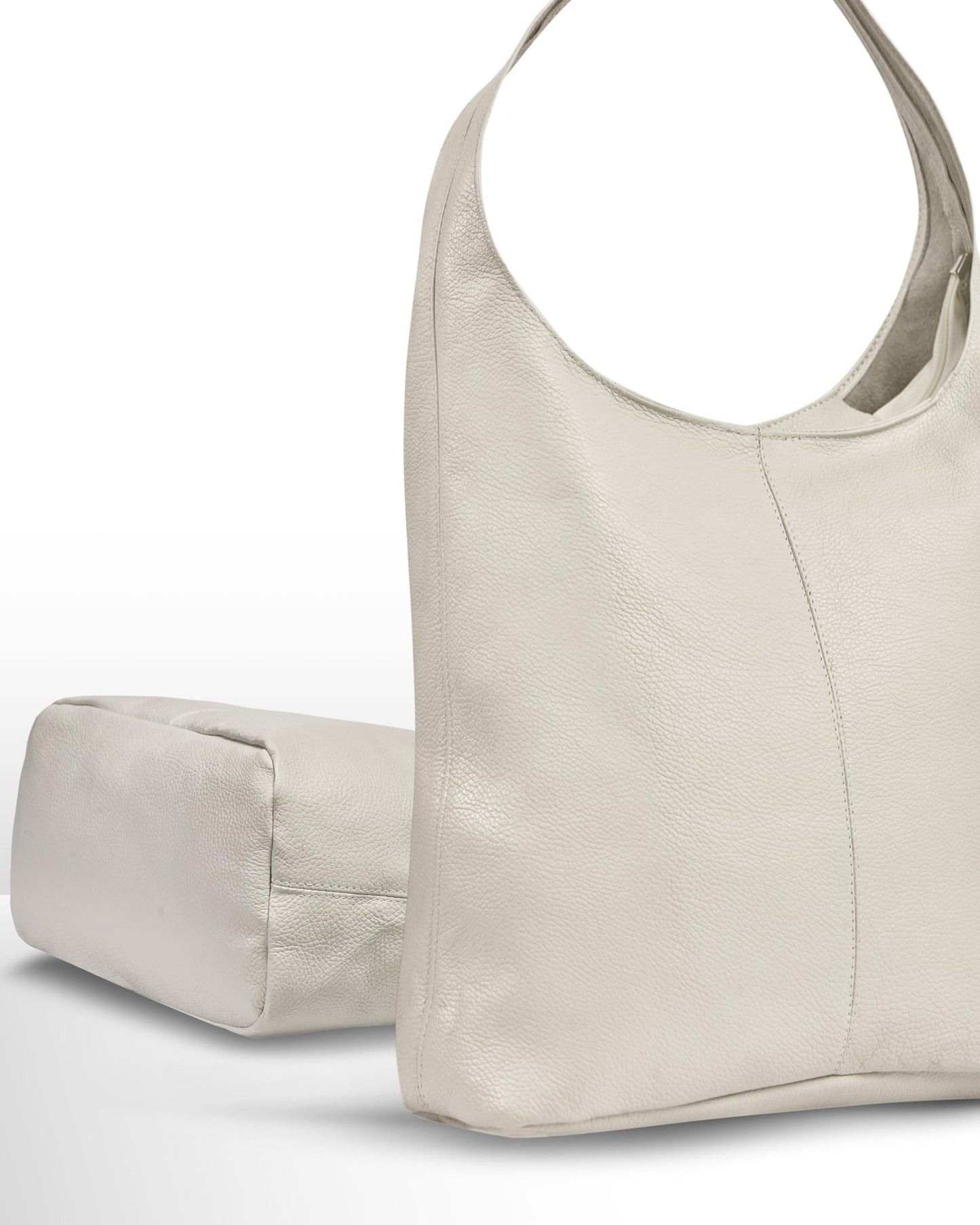 Italian Genuine Leather Hobo Bag for Women with Zipper | Large Soft Slouchy Shoulder Handbag Tote Bucket Purse Pocketbook (Beige)