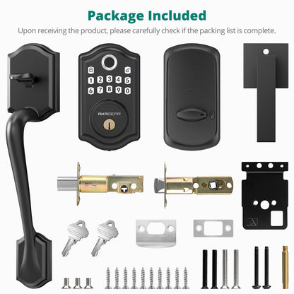 Keyless Entry Door Lock with Handle Set - Fingerprint Door Locks, Electronic Keypad Deadbolt, Smart Locks for Front Door, Auto-Lock & One Touch Locking, Easy Installation - Satin Nickel