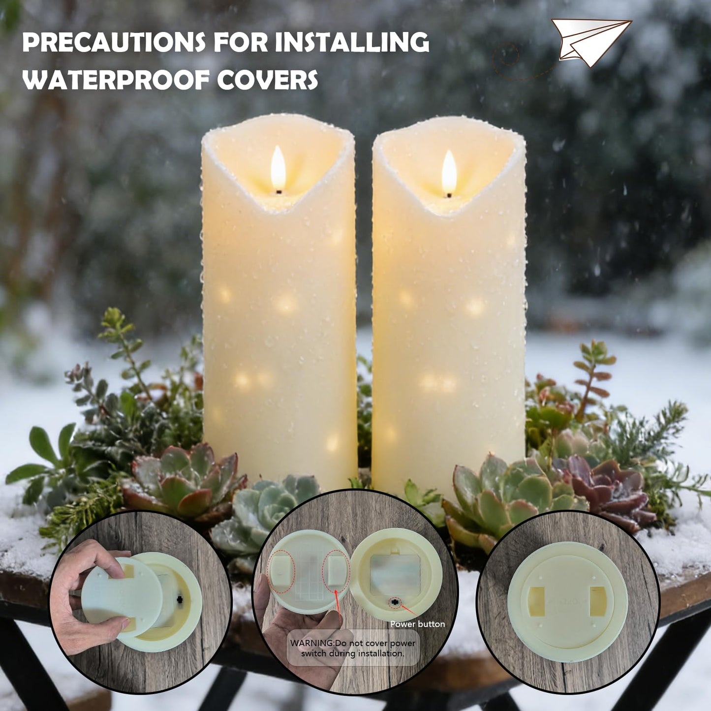 4" x10" Outdoor Flameless Candles Waterproof, Battery Operated LED Candles with Remote Control and Timer，Internal string lights，Ivory , Set of 2，Suitable for home decoration and holiday decoration