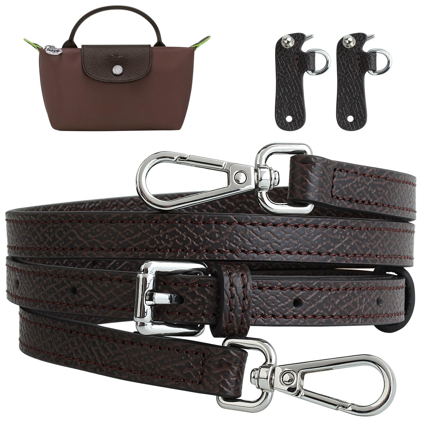 HUXRY CARCH Bag Leather Shoulder Strap Adjustable Crossbody Replacement Fit for Le Pliage Mini Pouch(Mocha)