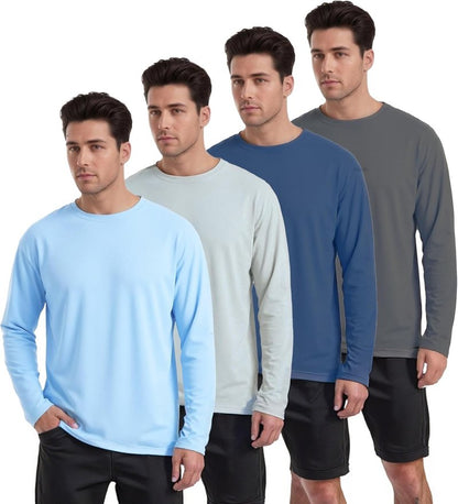 Men's UPF 50+ Rash Guard Swim Shirts - 4 Pack Long Sleeve UV Protection | Ideal for Fishing & Outdoor Activities